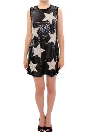 Dolce & Gabbana Kleedjes, Dames, Veelkleurig, M, Pailletten, Zwarte Kristal Swarovski Sterren Sheath Jurk