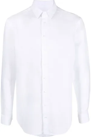 Giorgio Armani Overhemden, Heren, Wit, L, Linnen, Witte Linnen Overhemd