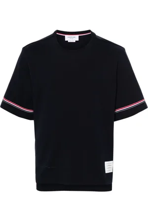 Thom Browne Tops, Heren, Blauw, XL, Katoen, Blauw Gestreept Katoenen T-shirt