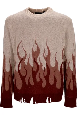 Vision Of Super Truien, Heren, Veelkleurig, L, Vlammen Geborduurde Crew Neck Sweater