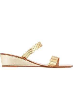 Ancient Greek Sandals Schoenen, Dames, Geel, 40 EU, Leer, Gouden Lage Sleehak Sandaal Melia