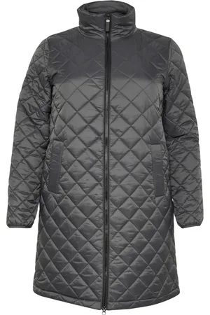 Kaffe Mantels, Dames, Zwart, 3Xl, Gewatteerde Lange Jas met Hoge Hals