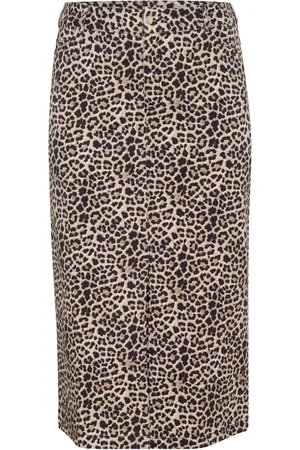 Kaffe Rokken, Dames, Bruin, 2Xl, Denim, Denim Rok Luipaardprint