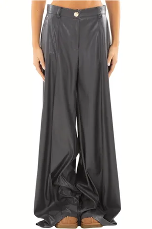 BABYLON Broeken, Dames, Grijs, 2Xs, Wijde Eco-Leren Broek in Grigio