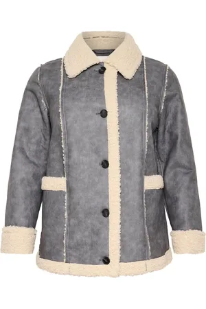 Kaffe Jassen, Dames, Grijs, 2Xl, Zwart Diep Jack met Pluche Voering