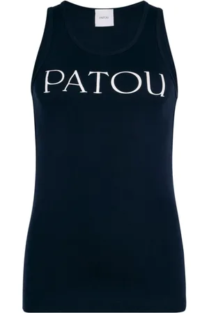 Patou Tops, Dames, Blauw, M, Navy Mouwloze Top Met Ronde Hals