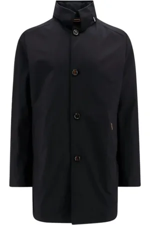 MOORER Mantels, Heren, Blauw, L, Blauwe waterafstotende jas met verborgen capuchon