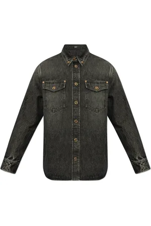 VERSACE Overhemden, Heren, Grijs, XL, Denim, Denim overhemd