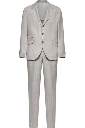 Brunello Cucinelli Pakken, Heren, Grijs, M, Wol, Beige Linnen Wol Zijde Blazer Broek