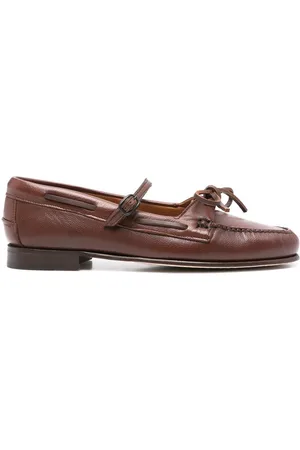 Hereu Schoenen, Dames, Bruin, 39 EU, Bruin Leren Veterschoenen met Gesp