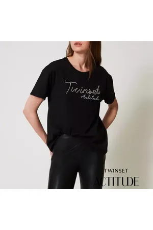 Twin-Set Tops, Dames, Zwart, S, Logo Lurex T-shirt