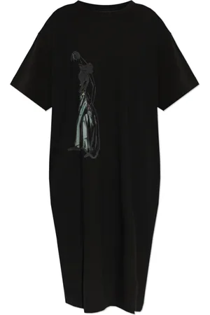 Y-3 Kleedjes, Dames, Zwart, M, Katoen, Jurk met Print