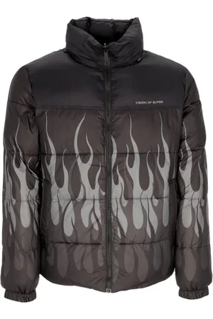Vision Of Super Jassen, Heren, Zwart, L, Polyester, Zwarte Dubbelzijdige Donsjas met Capuchon