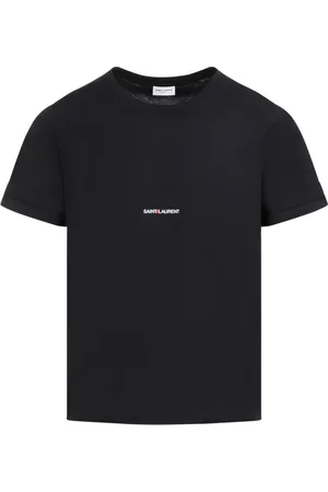 Saint Laurent Tops, Heren, Zwart, XL, Katoen, Zwart katoenen T-shirt met wit logo