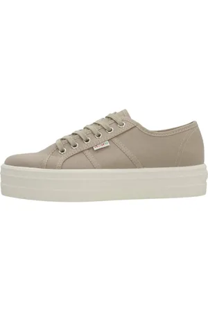 victoria Schoenen, Dames, Bruin, 38 EU, Witte Canvas Platform Sneakers
