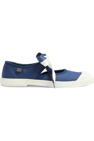VALENTINO Schoenen, Dames, Blauw, 37 EU, Blauw/witte ballerina sneakers met strikdetails