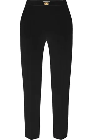 Elisabetta Franchi Broeken, Dames, Zwart, S, Polyester, Zwarte stretch crêpe broek met gouden logo