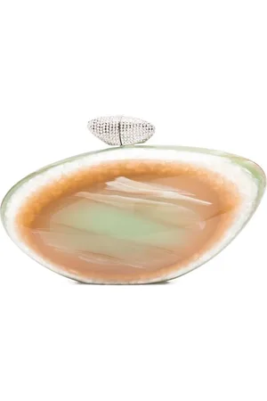 BENEDETTA BRUZZICHES Tassen, Dames, Veelkleurig, ONE Size, Salie Groene Kiss-Lock Clutch met Strass