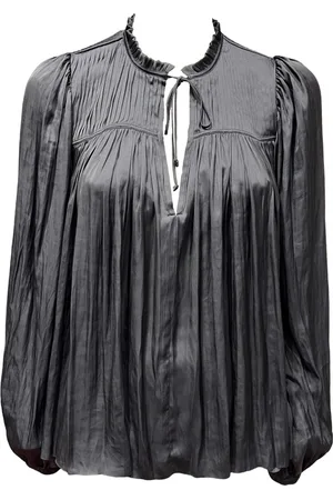 ULLA JOHNSON Blouses & Shirts, Dames, Zwart, S, Polyester, Gerimpelde V-hals Blouse Freja Stijl