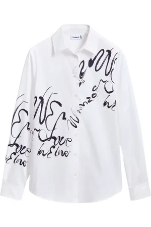 Desigual Blouses & Shirts, Dames, Wit, L, Katoen, Lange Mouwen Shirt voor Dames Lente/Zomer