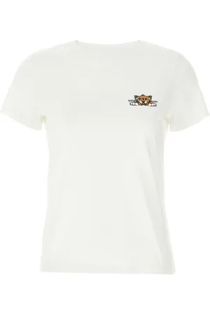Kenzo Tops, Dames, Wit, L, Katoen, Geborduurd Logo Wit T-shirt Polo