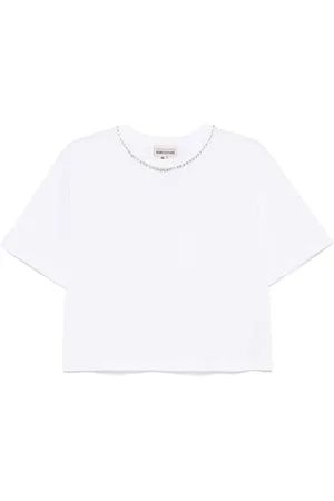 SEMICOUTURE Tops, Dames, Wit, L, Wit Logo Print Crew Neck T-shirt