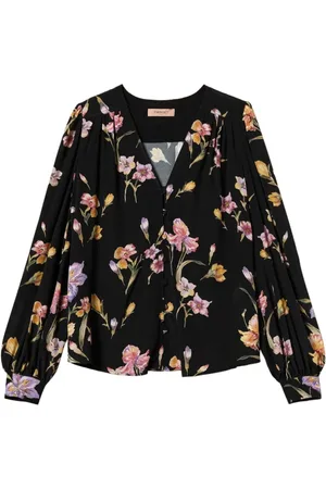 Twin-Set Blouses & Shirts, Dames, Veelkleurig, XS, Zwart V-hals Shirt Lange Mouwen