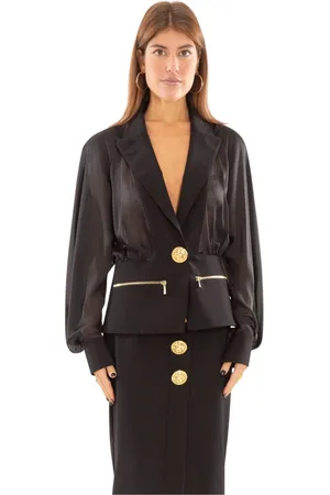 BABYLON Jassen, Dames, Zwart, S, Doorschijnende blazer met gouden knopen