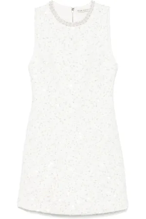 ALICE+OLIVIA Kleedjes, Dames, Wit, S, Pailletten, Witte Pailletten Jurk