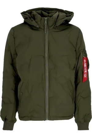 Alpha Industries Jassen, Heren, Groen, S, Logo Puffer Donsjas Donker Olijf