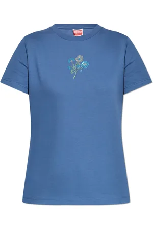 Kenzo Tops, Dames, Blauw, M, Katoen, T-shirt met glinsterende applicaties