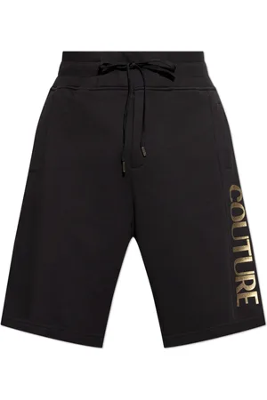 VERSACE Korte broeken, Heren, Zwart, L, Katoen, Shorts met bedrukt logo