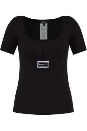 VERSACE Tops, Dames, Zwart, 2Xl, Katoen, Geribbelde lingerieshirt