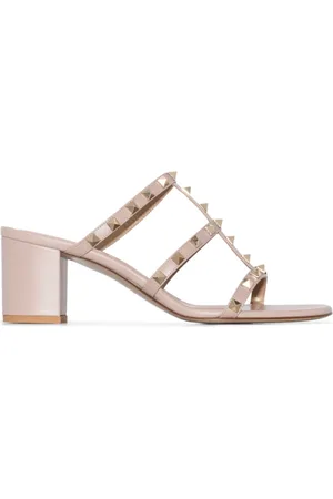 VALENTINO Schoenen, Dames, Roze, 39 1/2 EU, Leer, Poederroze Rockstud Kooi Muiltjes