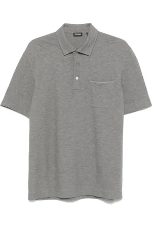 Ermenegildo Zegna Tops, Heren, Grijs, L, Katoen, Katoenen Polo Shirt 3 Knopen Italië