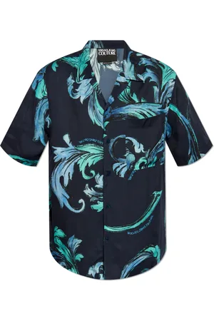 VERSACE Overhemden, Heren, Blauw, M, Kortemouwenshirt