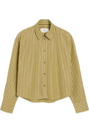 Ami Blouses & Shirts, Dames, Groen, S, Bicolor Gestreepte Khaki Overhemd