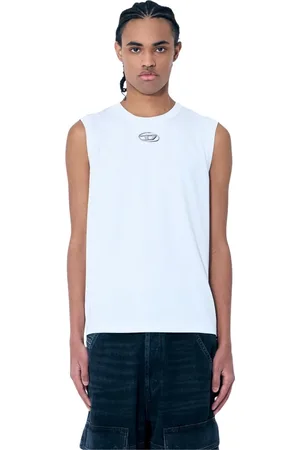 Diesel Tops, Heren, Wit, XL, Katoen, Logo Plaque Tank Top