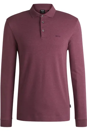 HUGO BOSS Tops, Heren, Paars, L, Katoen, Klassiek Poloshirt met Lange Mouwen