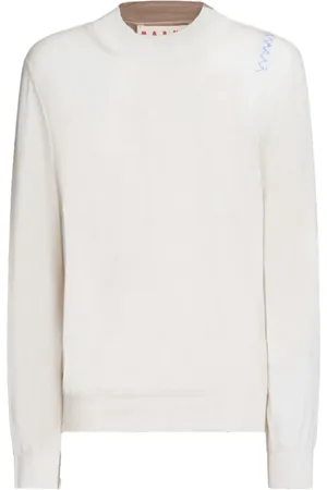 Marni Truien, Dames, Wit, S, Wol, Beige Trui met Blauw Logo