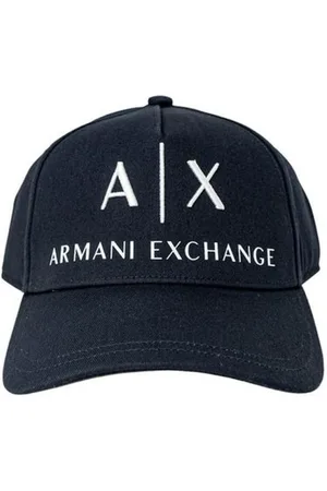 Armani Exchange Accessoires, Heren, Blauw, ONE Size, Katoen, Blauwe Katoenen Zonneklep Hoed voor Mannen