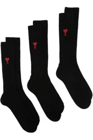 Ami Ondergoed, Heren, Zwart, M, Katoen, Set van Intarsia Logo Sokken