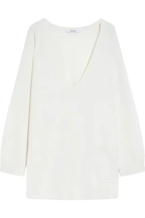 Max Mara Truien, Dames, Wit, L, Wol, Oversized Gebreide Trui met V-hals