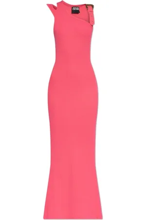 VERSACE Kleedjes, Dames, Roze, M, Katoen, Geribbelde bandjurk