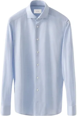 Eton Overhemden, Heren, Blauw, S, Katoen, Lichtblauw Oxford Overhemd Lange Mouw