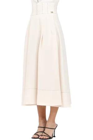 Elisabetta Franchi Rokken, Dames, Geel, M, Witte Midi Rok met Tailleband
