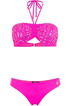 Roberto Cavalli Badkleding, Dames, Roze, S, Monogram Bikini met Halternek en Lage Taille