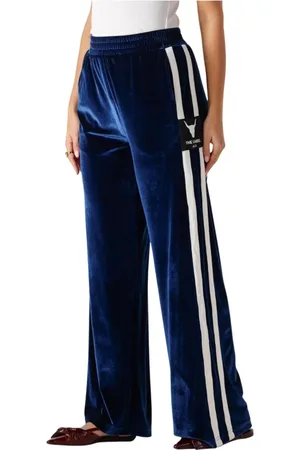 Alix the label Broeken, Dames, Blauw, L, Blauwe Velvet Sportieve Wijde Broek