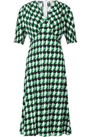 Diane von Furstenberg Kleedjes, Dames, Groen, XS, Jurk met Geometrisch Patroon en Pofmouwen