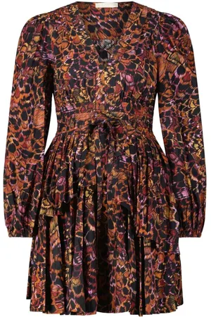 ULLA JOHNSON Kleedjes, Dames, Bruin, M, Katoen, Gestreepte jurk met ruchedetail